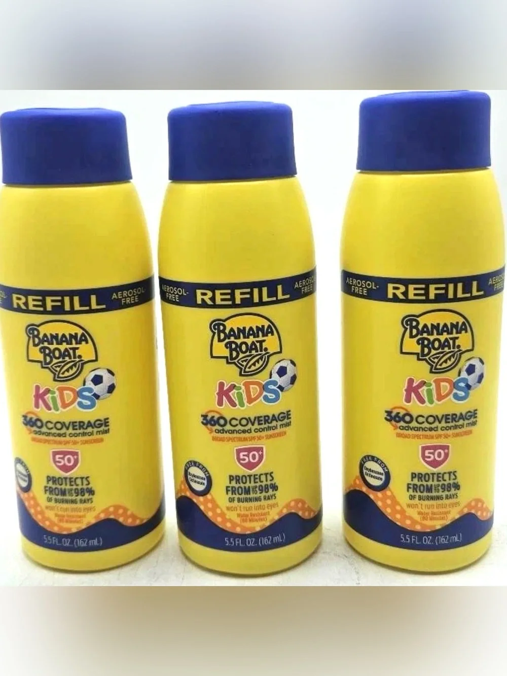 3 Banana Boat Kids 360° Coverage Sunscreen Refills 5.5 fl oz @ SPF 50+ mists